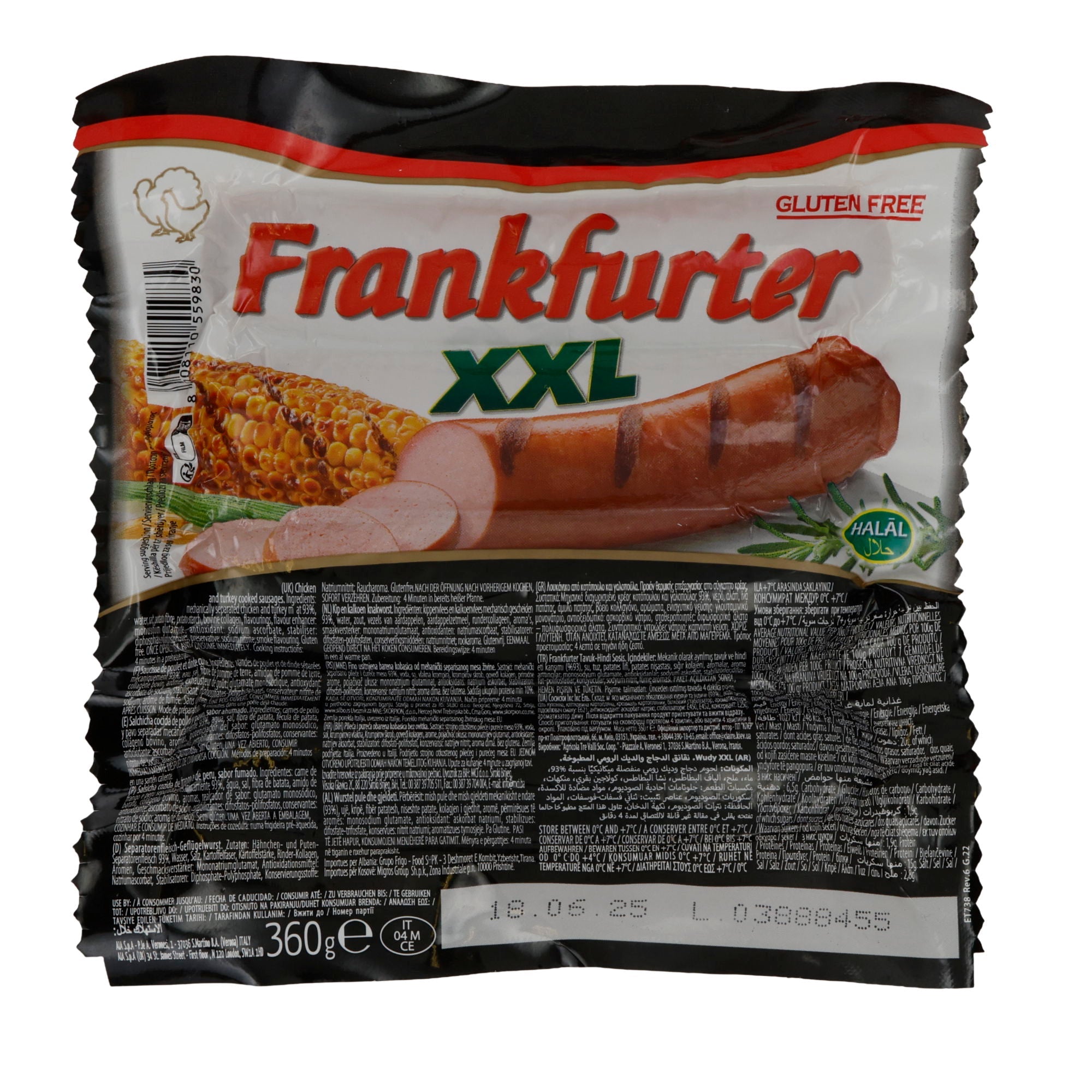 Würstchen Frankfurter XXL | Halal & glutenfrei, für Grill & Hot Dog | 360 g AIA